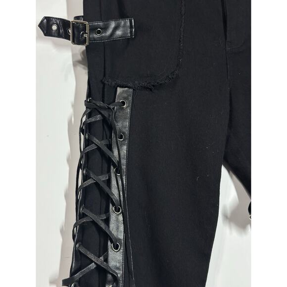 NWT Devil Fashion Mens Goth Punk Biker Grunge Side Lacing Size Small Jeans Black - Picture 9 of 16
